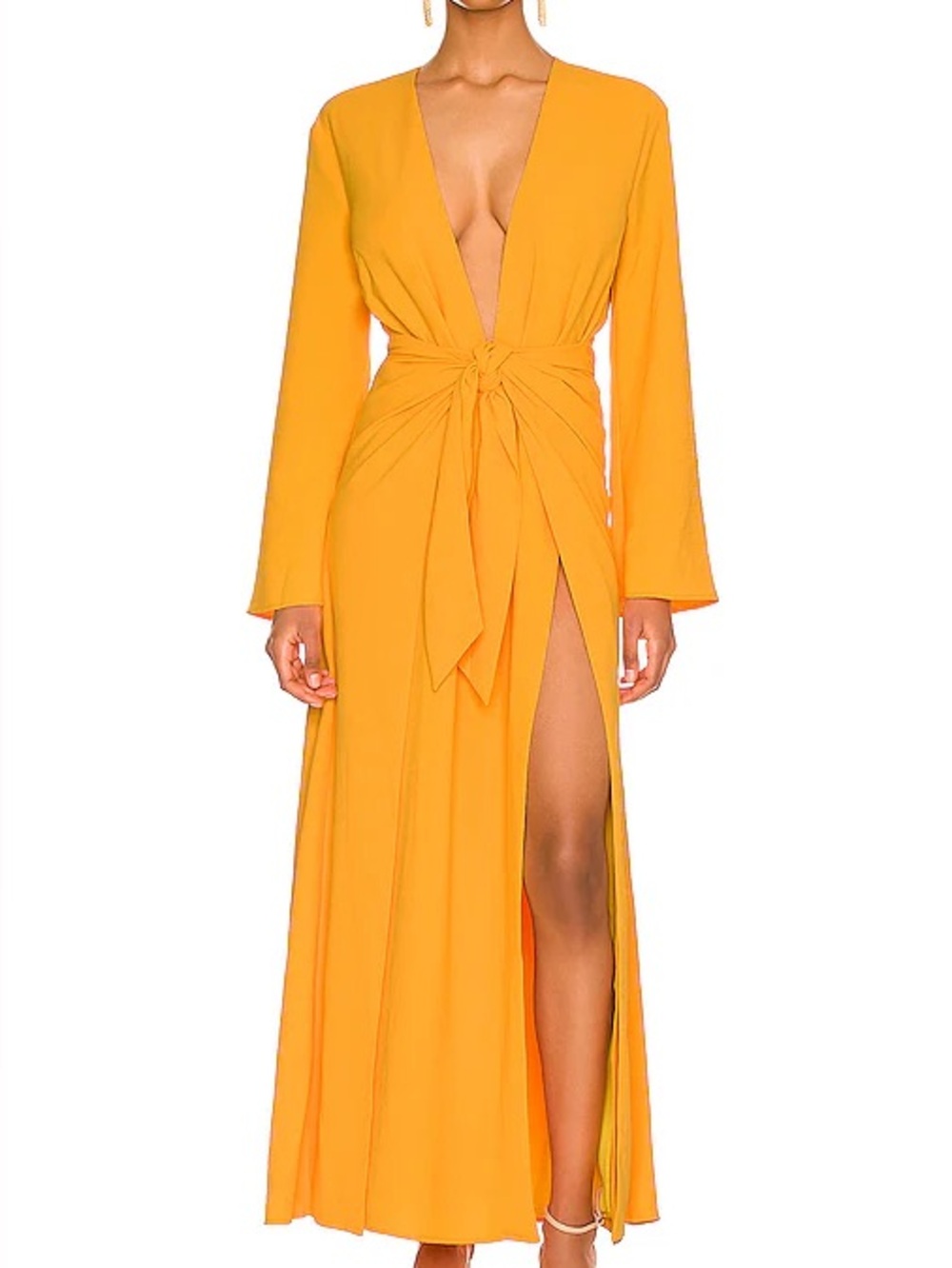 Camila Coelho Long Sleeve Maxi Dress with Front Tie